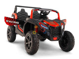 The Big Kids 24V/180W Blade XR Red Edition Ride on Buggy, featuring ECO Leather Seats, rugged wheels, two spacious seats, and racing decals on its off-road design, is perfectly crafted for adventurous children as part of the exclusive XXL edition.