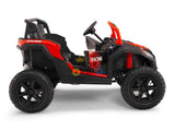 Meet the Big Kids 24V/180W Blade XR Red Edition Ride-on Buggy: a red and black off-road buggy with ECO leather seats, rugged tires, RACING text details, steering wheel, and an open-top design for adventurous young racers.