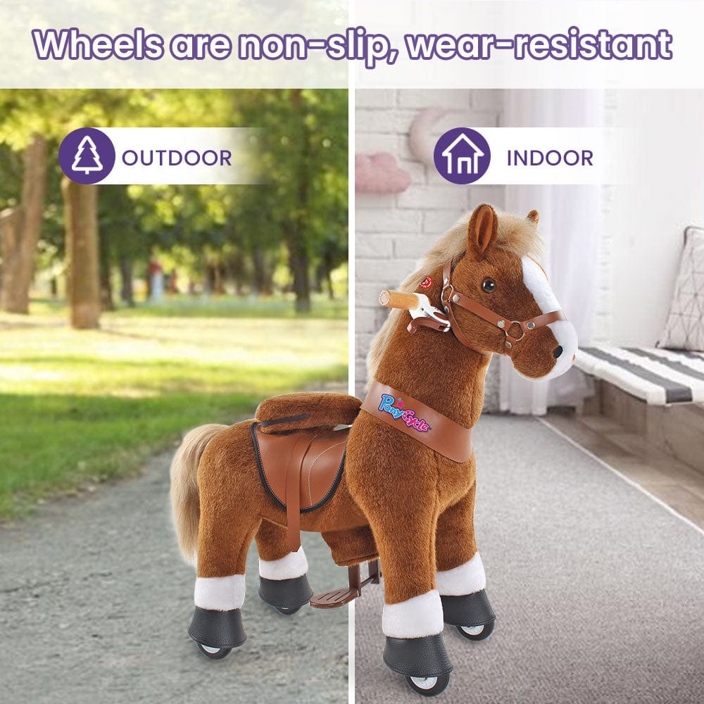 Toddlers Brown Indoor/Outdoor Ride-On Pony with Cushioned Seat, Anti-Slip Wheels (Ages 3–4)