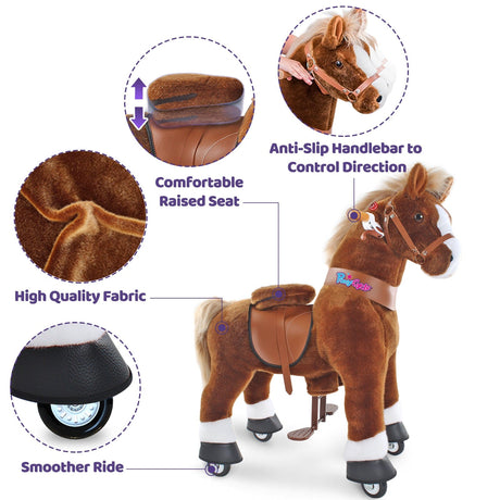 Toddlers Brown Indoor/Outdoor Ride-On Pony with Cushioned Seat, Anti-Slip Wheels (Ages 3–4)