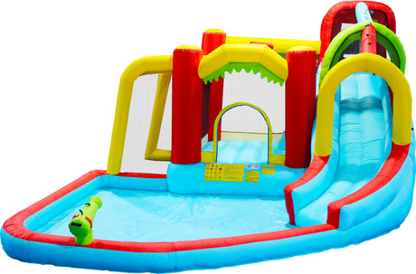 7 in1 Inflatable slide water park bouncing house outdoor Soccer garden bouncer with Splash pool  & Water gun & Climbing wall & Basketball & Football