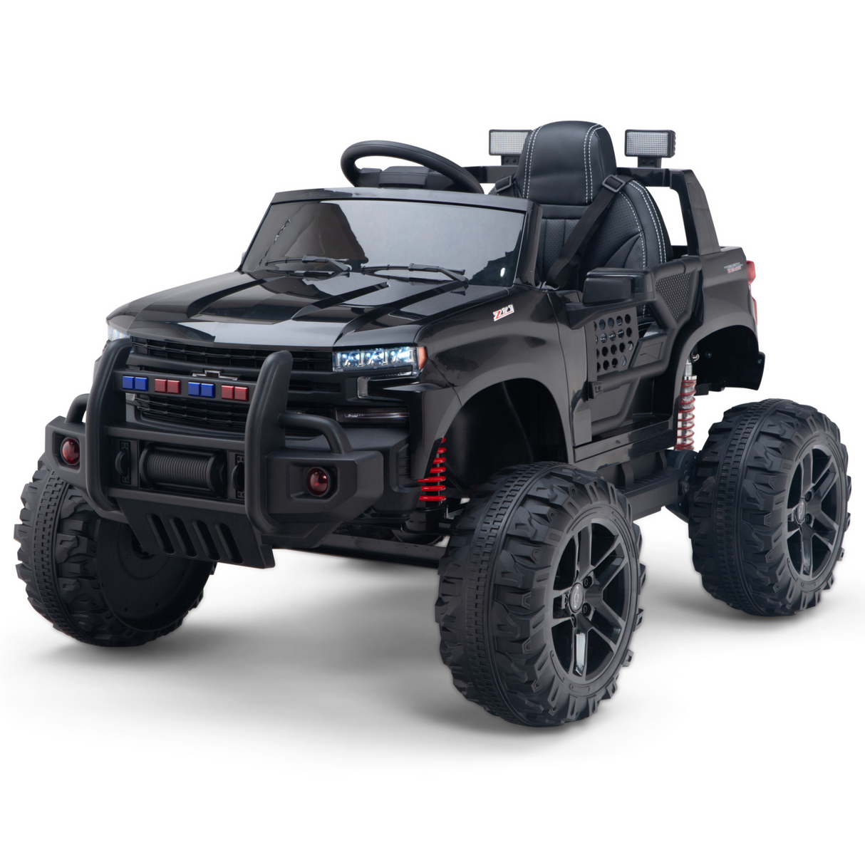 Black 24V Chevrolet Silverado Kids Licensed 1 Seater Ride On Lifted Truck with Remote