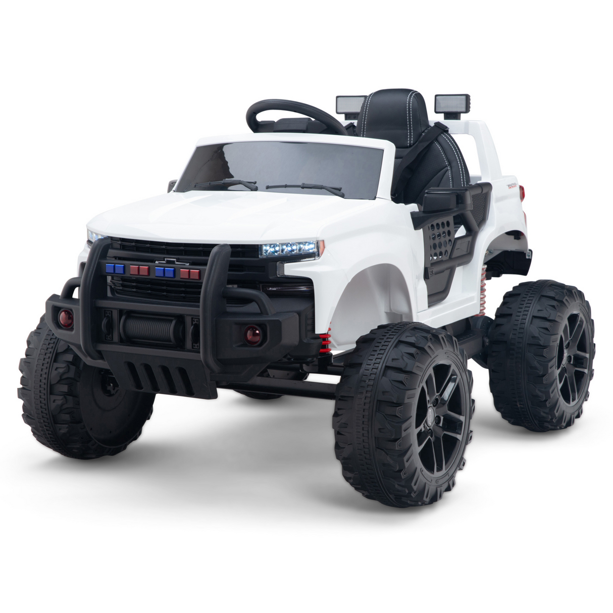 White 24V Chevrolet Silverado Kids Licensed 1 Seater Ride On Lifted Truck with Remote