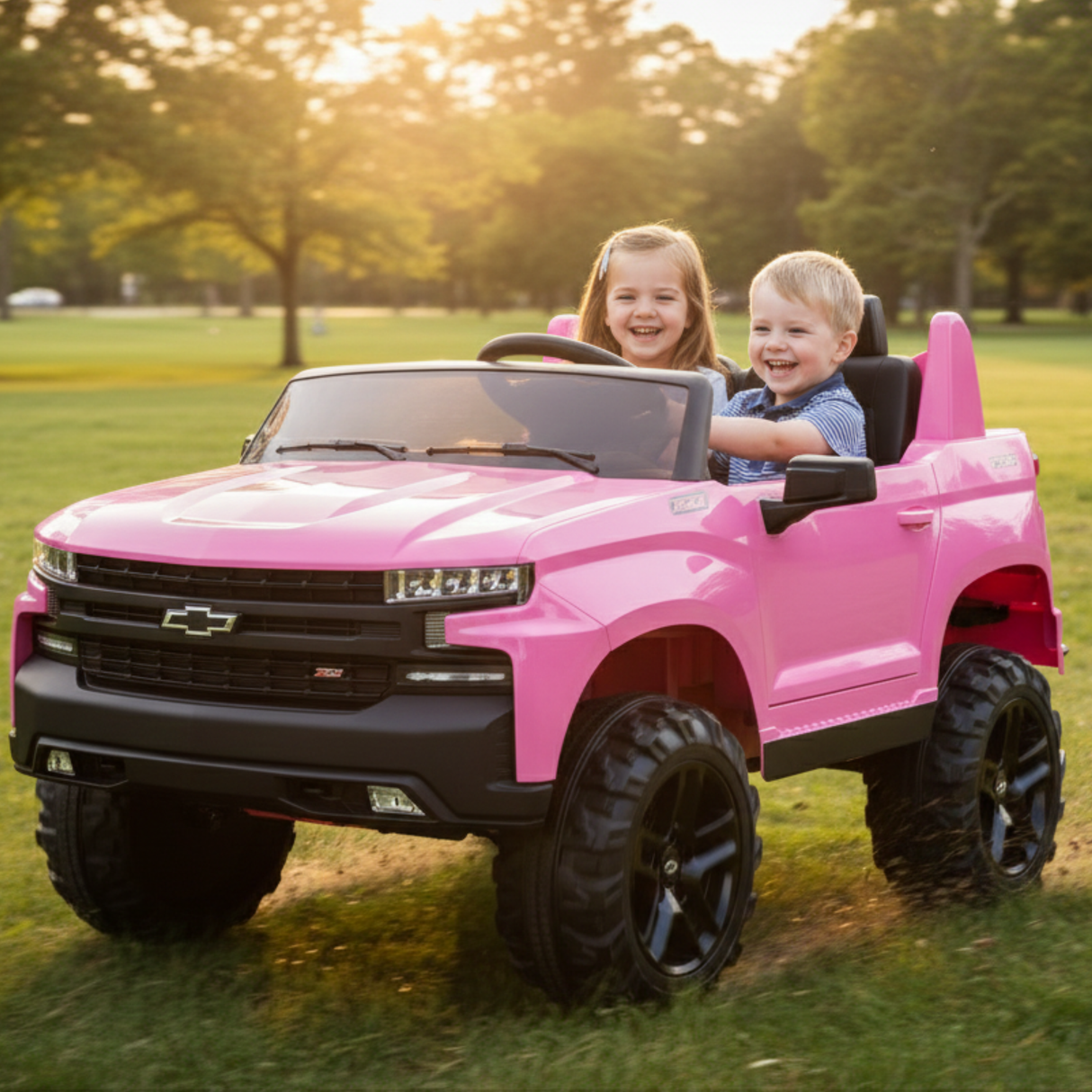 Pink 24V/4WD Premium Chevrolet Silverado Kids Licensed 2 Seater Ride On Truck with RC