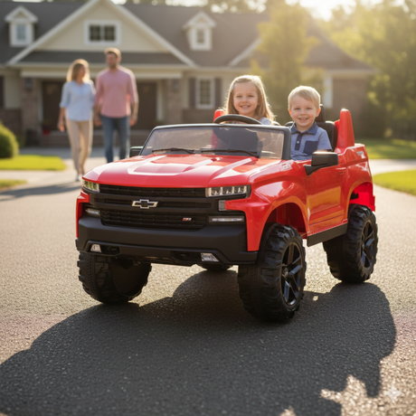 Red 24V/2WD Chevrolet Silverado Kids Licensed 2 Seater Ride On Truck with Music, Rc