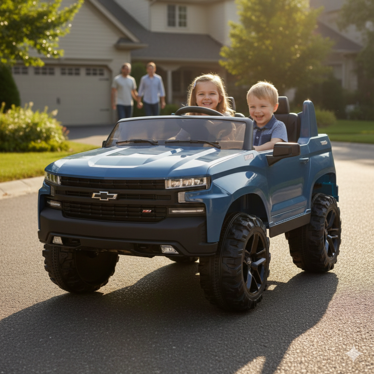 Blue 24V Chevrolet Silverado Kids Licensed 2 Seater Ride On Truck with Music, Rc