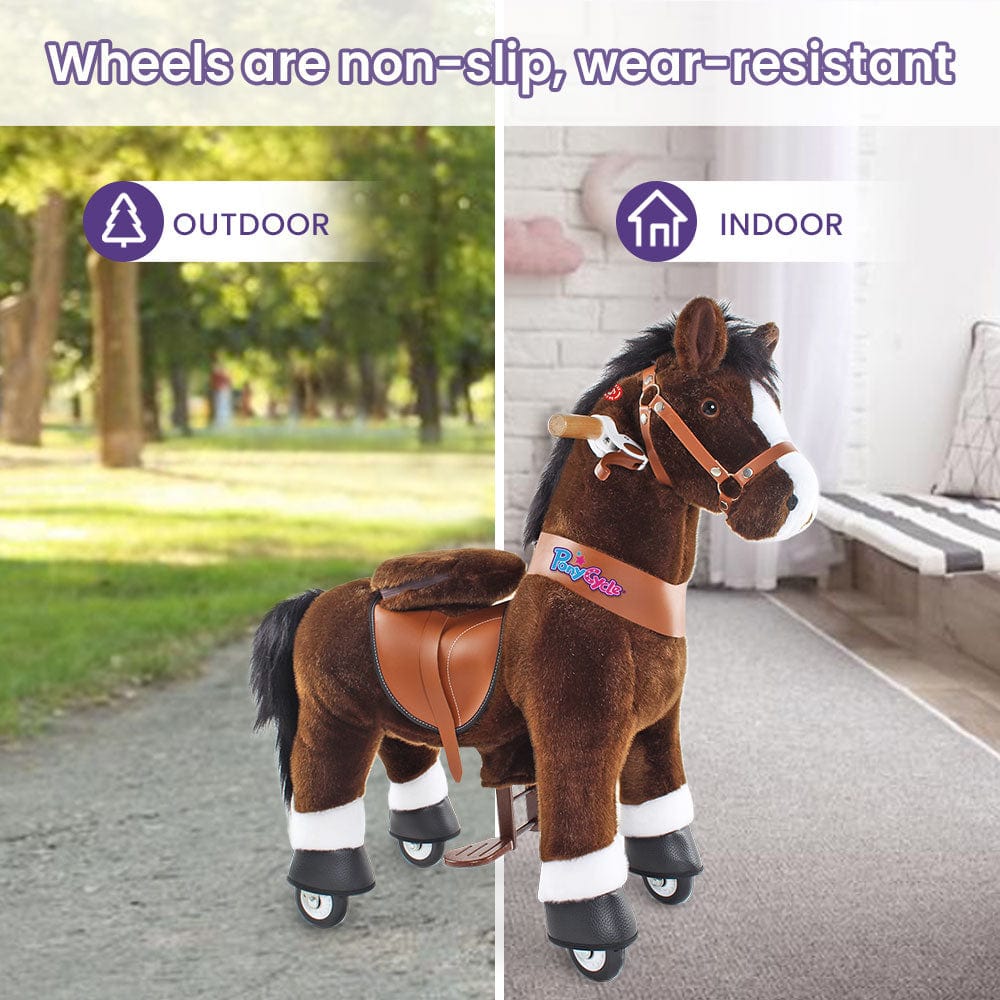 Toddlers Chocolate Indoor/Outdoor Ride-On Pony with Cushioned Seat, Anti-Slip Wheels (Ages 4–7)