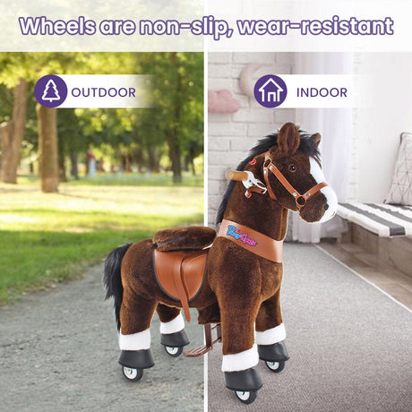 Toddlers Chocolate Indoor/Outdoor Ride-On Pony with Cushioned Seat, Anti-Slip Wheels (Ages 4–7)