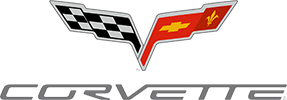 Corvette logo featuring two crossed flags: a checkered flag on the left and a red flag with a yellow emblem on the right, above the word Corvette in stylized text.