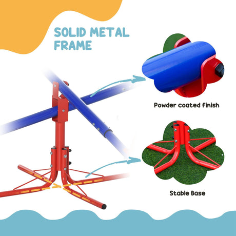 Outsunny Kids Seesaw Swivel Teeter Totter with 360° Spinning, 4 Seater Seesaw Outdoor Playground Equipment for Backyard, Boys and Girls Aged 3-8 Years Old