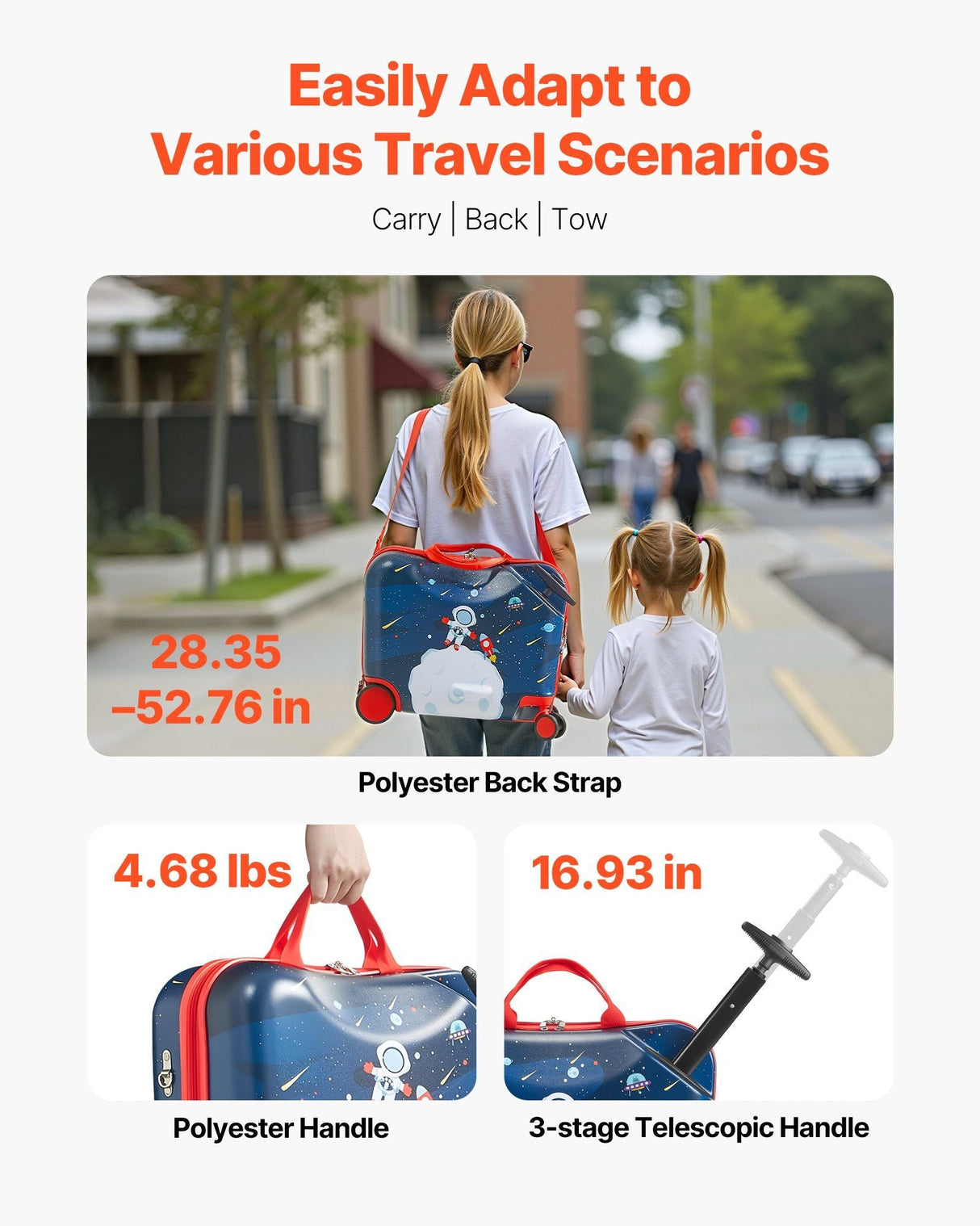 Ride-on Luggage 18-inch Lightweight Kids Scooter Suitcase with Wheels