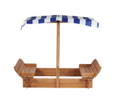Kids Sandbox with Adjustable Cover, 46'' Wooden Sand Box with 2 Foldable Bench Seats, Outdoor Sandpit for Backyard Play