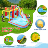7 in1 Inflatable slide water park bouncing house outdoor Soccer garden bouncer with Splash pool  & Water gun & Climbing wall & Basketball & Football