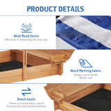 Kids Sandbox with Adjustable Cover, 46'' Wooden Sand Box with 2 Foldable Bench Seats, Outdoor Sandpit for Backyard Play