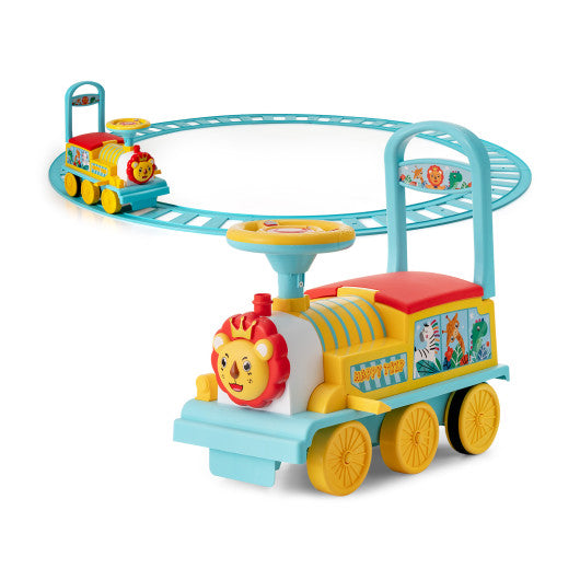 Yellow 6V 2-in-1 Kids Ride-On Train with Circular Track, Lights, Sound