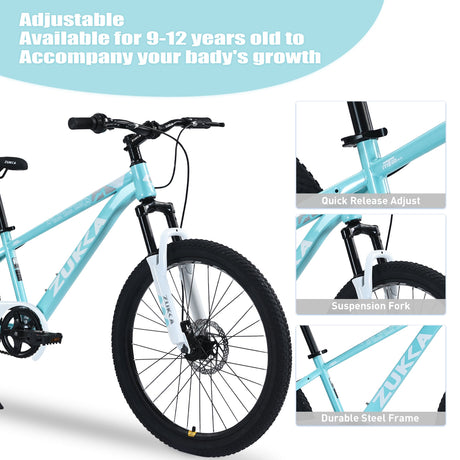 ZUKKA Mountain Bike,24 Inch MTB for Boys and Girls Age 9-12 Years,Multiple Colors