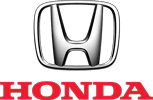 The image shows the Honda logo, featuring a silver H emblem above the word HONDA in bold red letters, set against a black background.