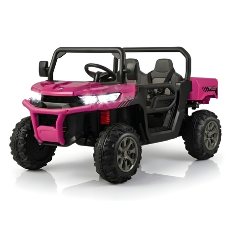 24V Kids Pink 2-Seater Ride-On Dump Truck with Electric Dump Bed, Lights, Music, Remote