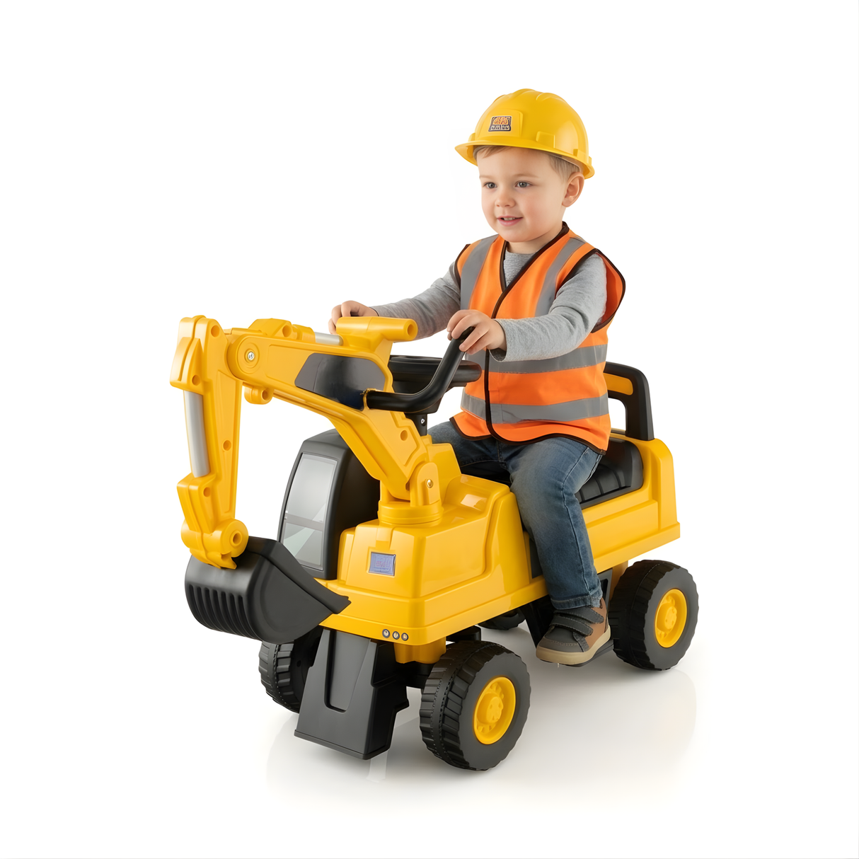 Toddlers CAT Excavator Foot-To-Floor Ride-On with Adjustable Bucket, Storage
