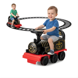 Black 6V 2-in-1 Kids Ride-On Train with Circular Track, Lights, Sound