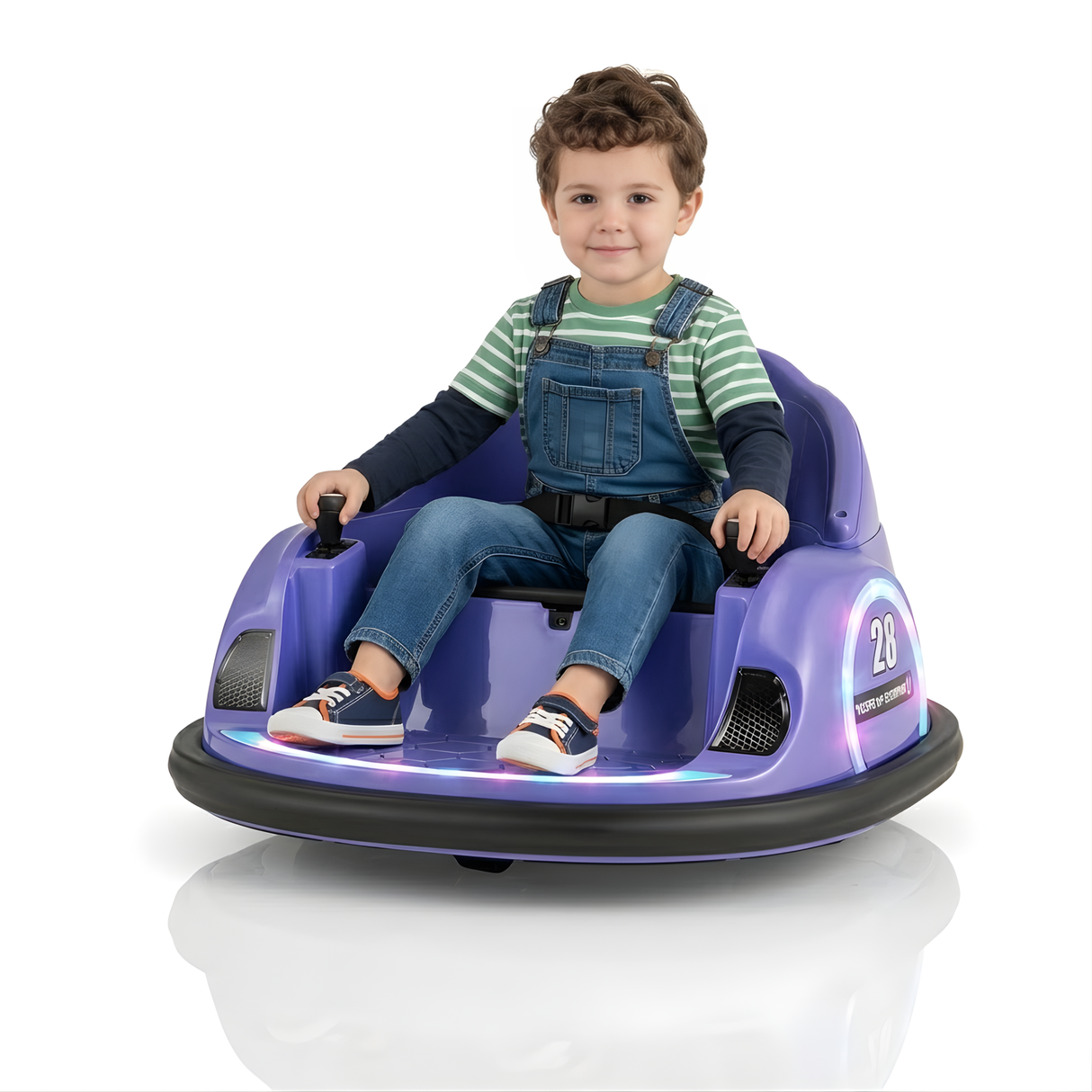 Purple 12V 360° Spin Electric Rechargeable Ride-On Bumper Car with LED Lights, Music, Remote Control