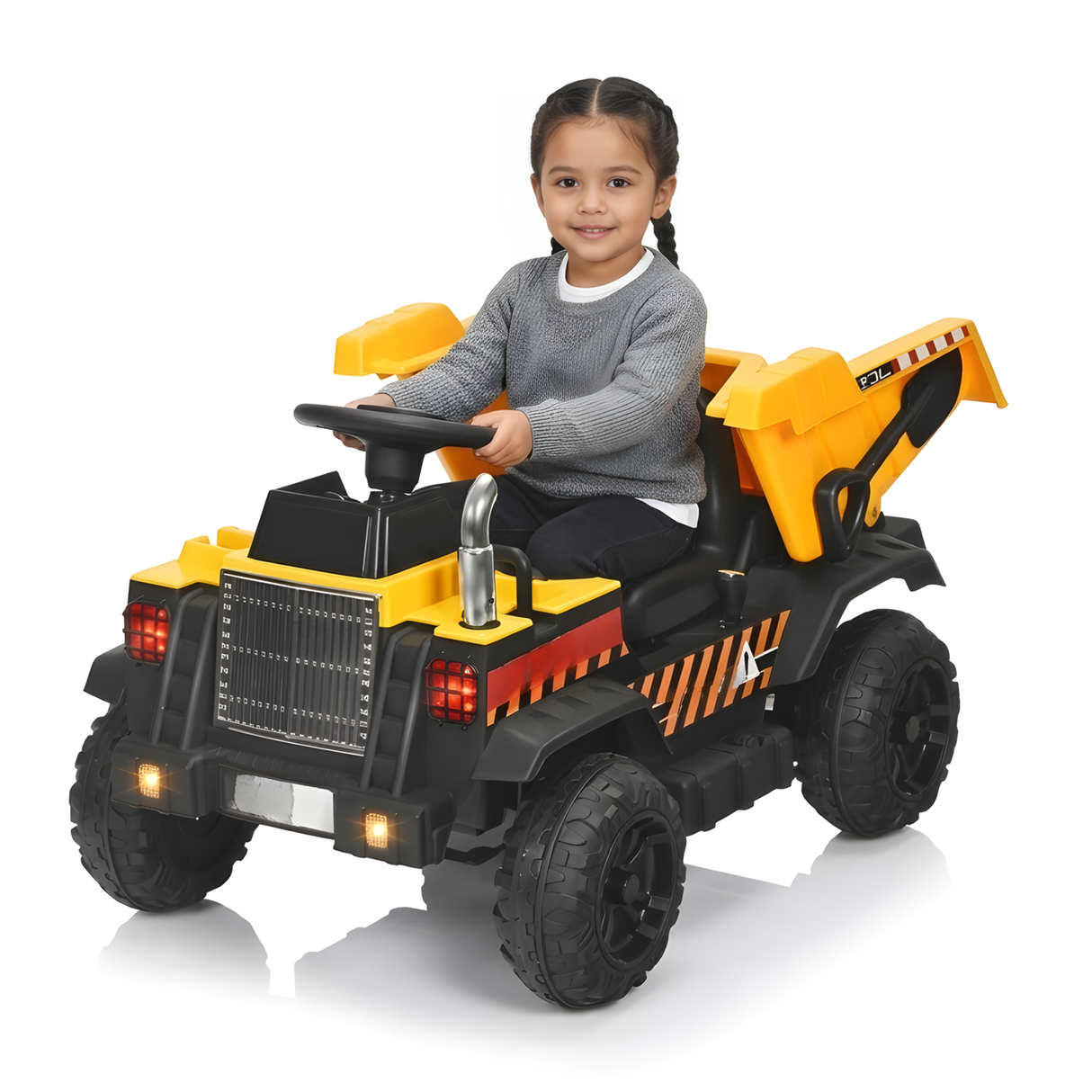 12V Kids Ride-On Dump Truck with Electric Bucket and Dump, LED Lights, Music, Remote