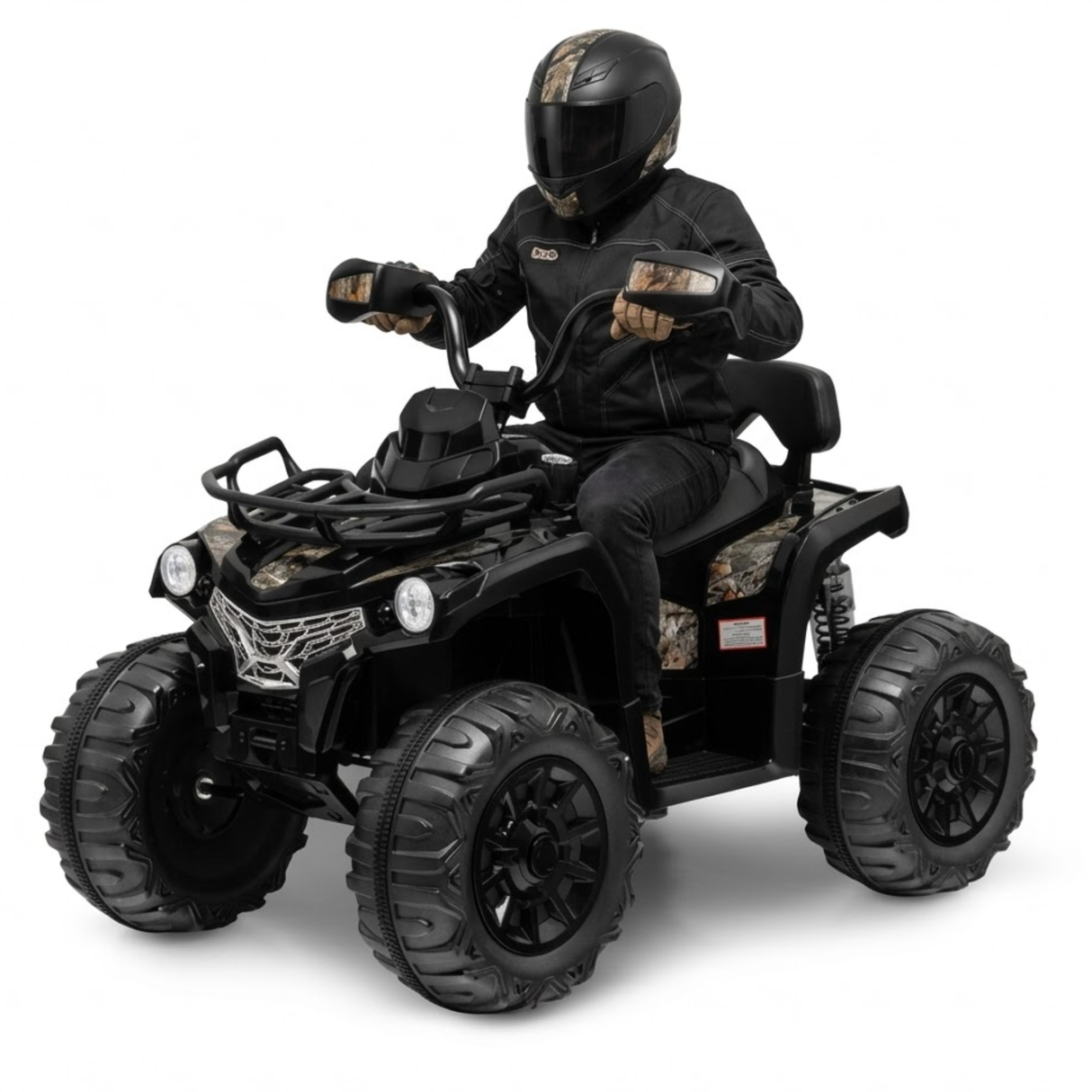 Black 12V Kids 4-Wheel Quad ATV with LED Lights, Music