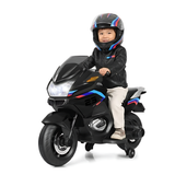 Black 12V Kids Electric Ride-On Motorcycle with Training Wheels