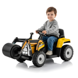 12V Yellow Ride-On Road Roller with Adjustable Arm, Drum Roller, Music, Remote