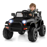 12V Kids Black Jeep-Style Ride-On Truck with LED Lights, Music, Remote