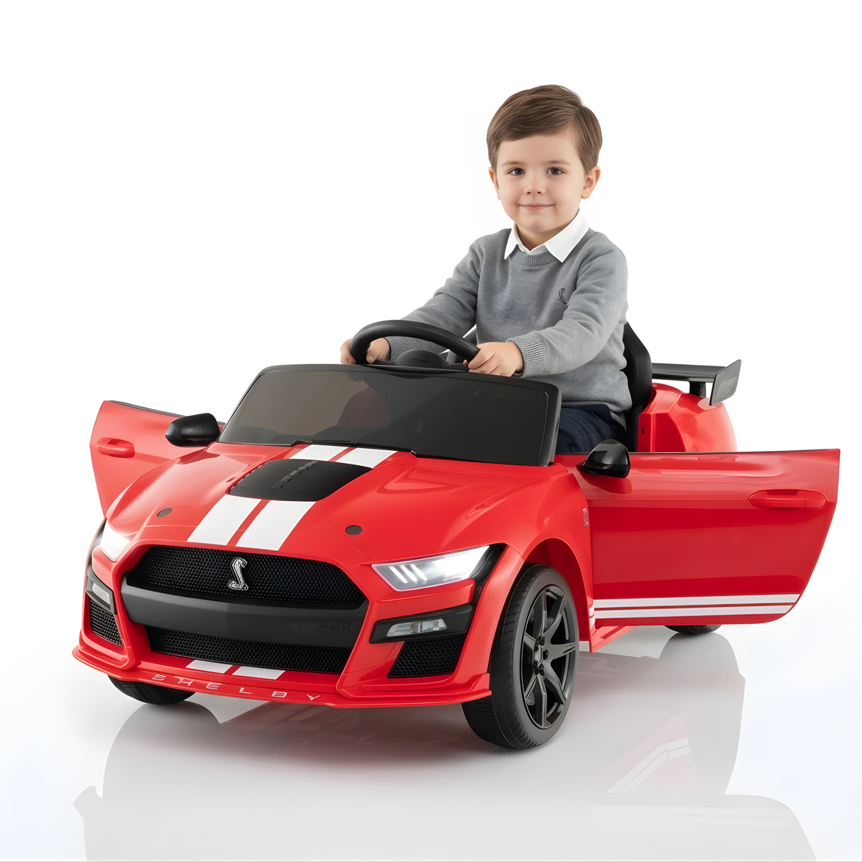12V Licensed Ford Mustang Shelby GT500 Kids Ride-On Car with LED Lights, Music, Remote