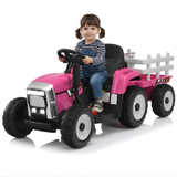 12V Kids Pink 1-Seater Ride-On Tractor with Detachable Trailer, Remote Control