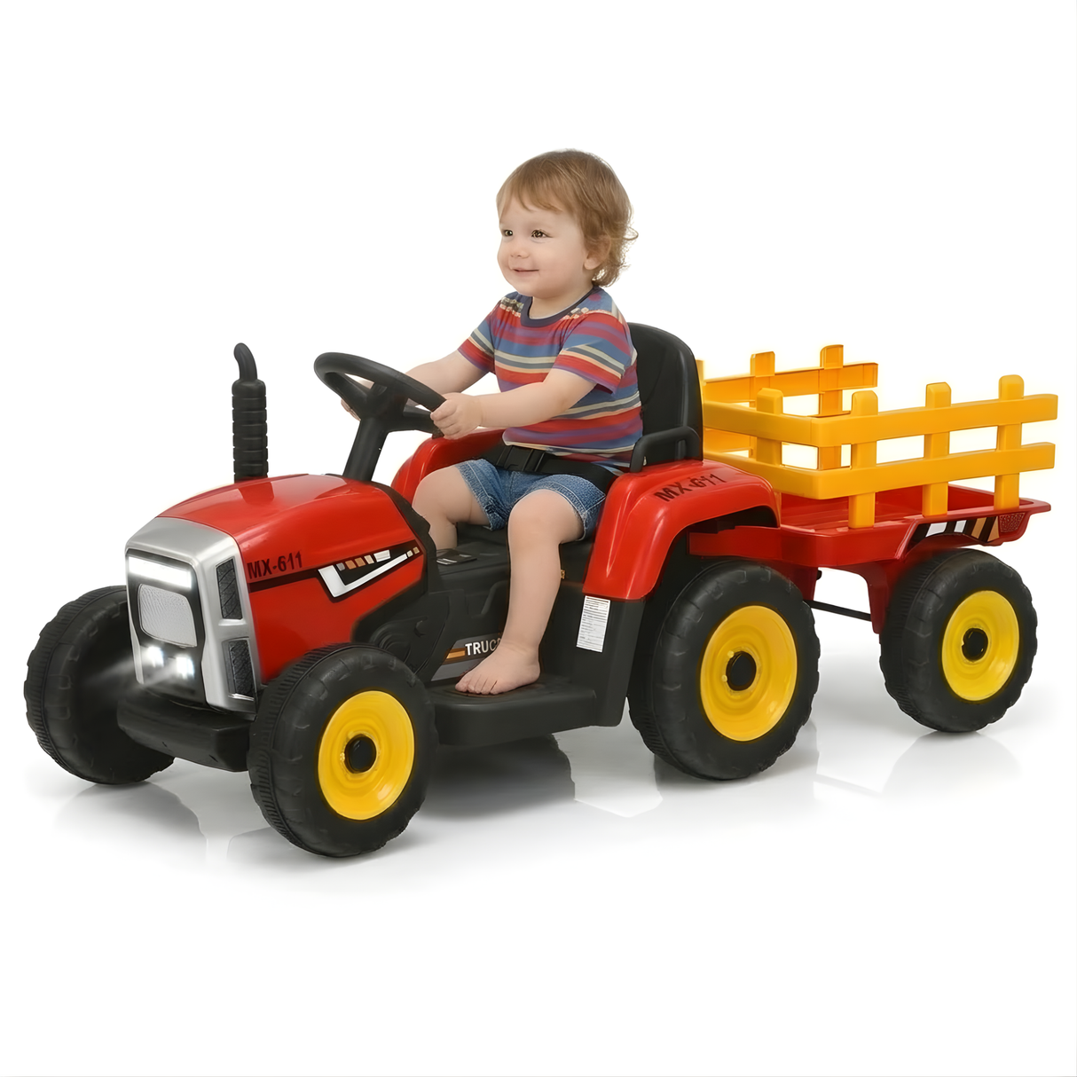 12V Kids Red 1-Seater Ride-On Tractor with Detachable Trailer, Remote Control