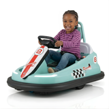 Turquoise 6V 360° Spin Electric Rechargeable Ride-On Bumper Car with LED Lights, Music, Remote Control