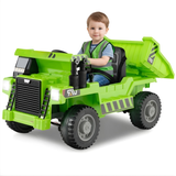 12V Kids Green 1-Seater Ride-On Dump Truck with Electric Dump Bed, Lights, Music, Remote