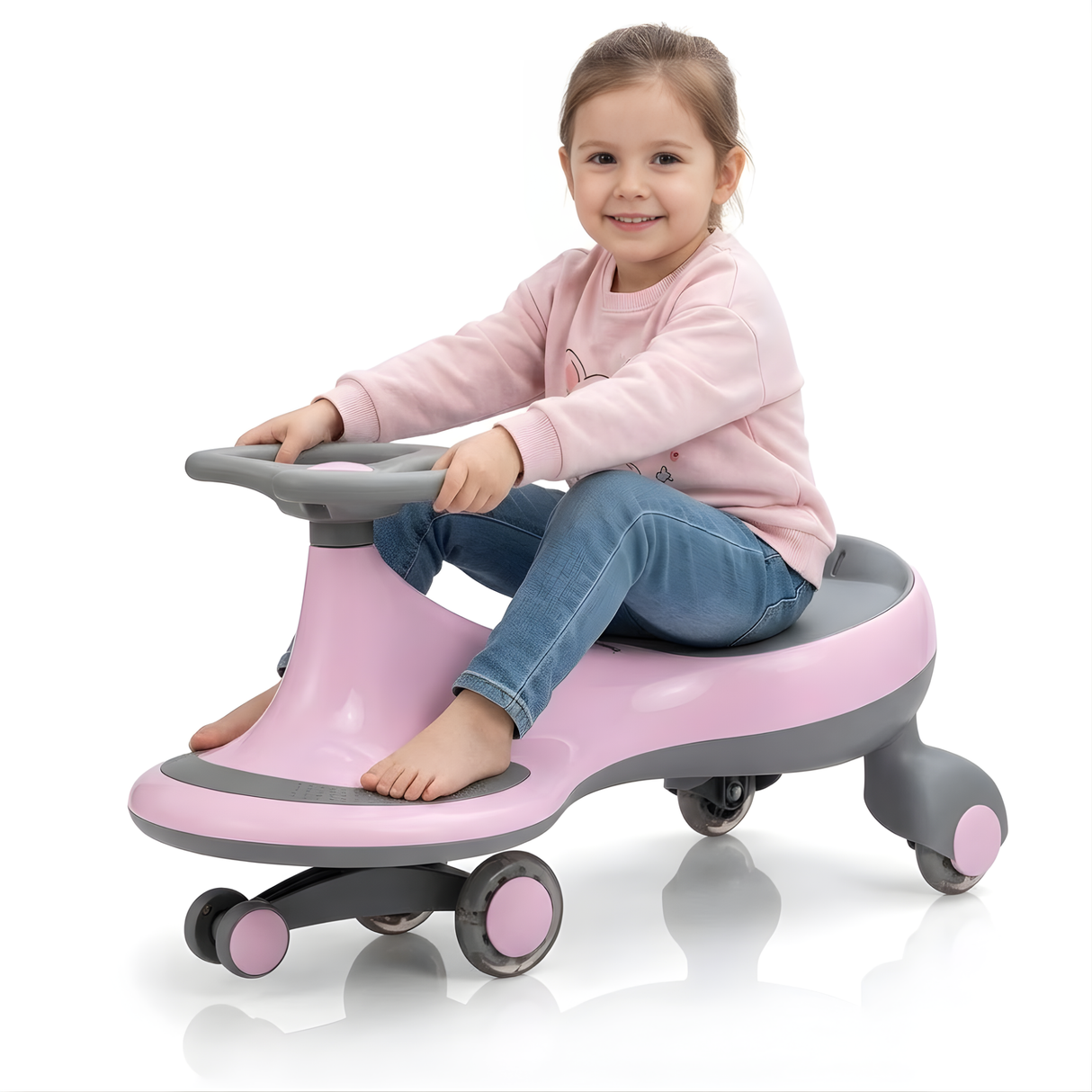 Kids Pink Wiggle Car Ride-On with Motion Activated Luminous Wheels