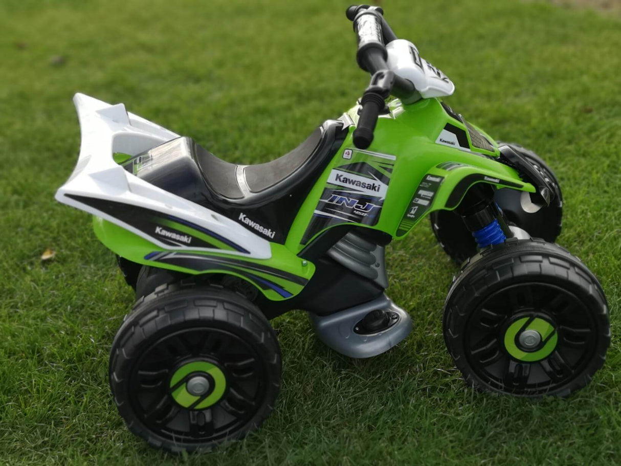 Green INJUSA Official 12V Kawasaki Ride On Quad/ATV for Kids