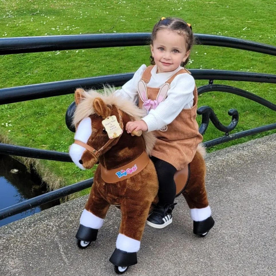 Toddlers Brown Indoor/Outdoor Ride-On Pony with Cushioned Seat, Anti-Slip Wheels (Ages 3–4)