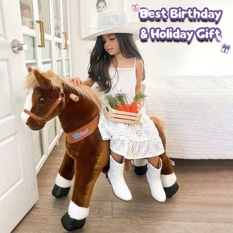 Toddlers Brown Indoor/Outdoor Ride-On Pony with Cushioned Seat, Anti-Slip Wheels (Ages 3–4)