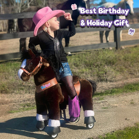 Toddlers Chocolate Indoor/Outdoor Ride-On Pony with Cushioned Seat, Anti-Slip Wheels (Ages 3–4)