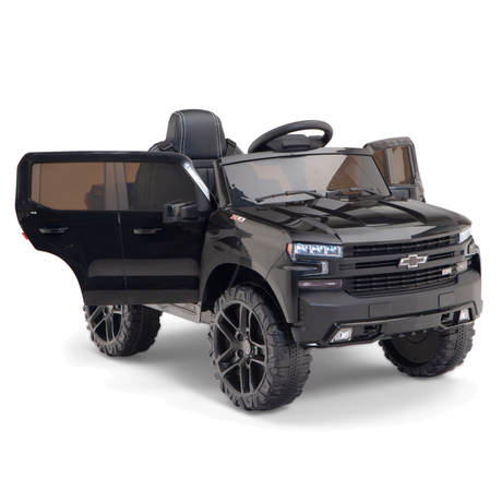 Black 12V Chevrolet Silverado Kids Licensed 1 Seater Ride On Truck with Music, Remote