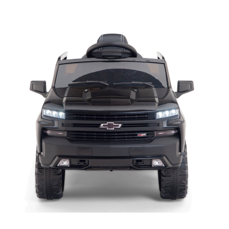 Black 12V Chevrolet Silverado Kids Licensed 1 Seater Ride On Truck with Music, Remote