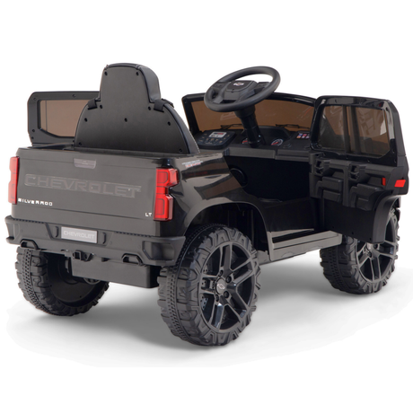 Black 12V Chevrolet Silverado Kids Licensed 1 Seater Ride On Truck with Music, Remote