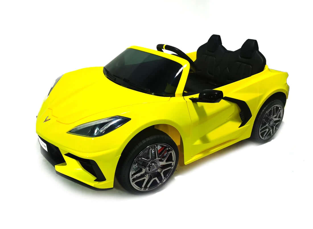 Kids Premium 24V Yellow Corvette C8 Dual-Seater: EVA Wheels & Leather Seats with Remote Control