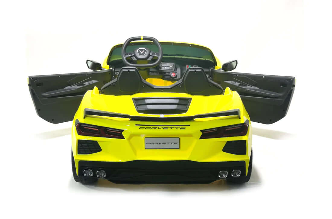 Kids Premium 24V Yellow Corvette C8 Dual-Seater: EVA Wheels & Leather Seats with Remote Control