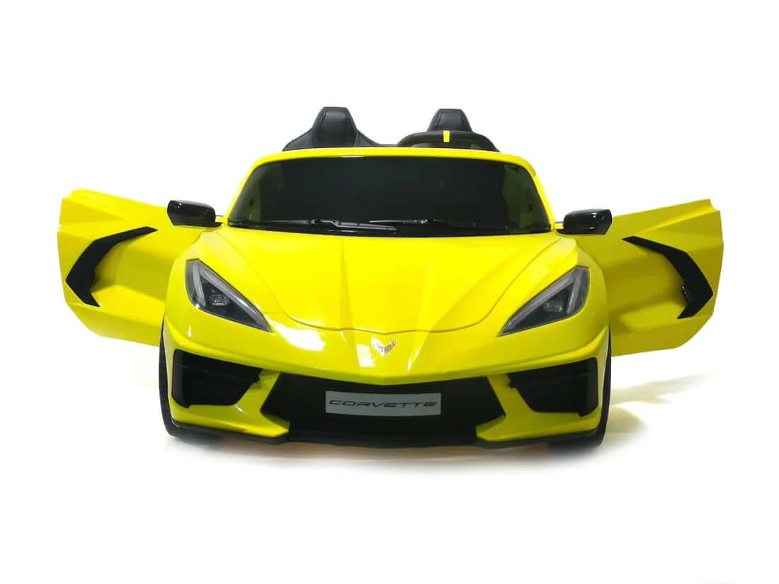 Kids Premium 24V Yellow Corvette C8 Dual-Seater: EVA Wheels & Leather Seats with Remote Control