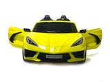 Kids Premium 24V Yellow Corvette C8 Dual-Seater: EVA Wheels & Leather Seats with Remote Control