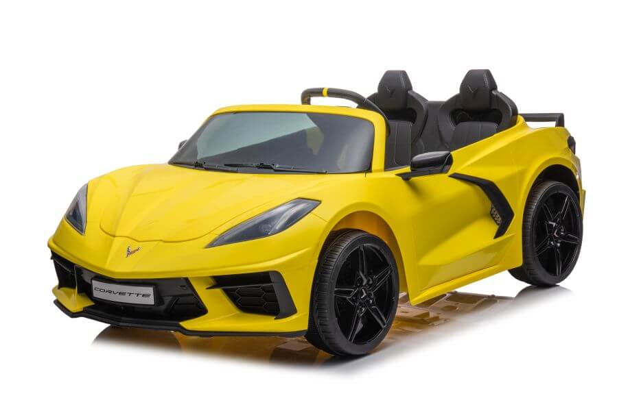 Kids Premium 24V Yellow Corvette C8 Dual-Seater: EVA Wheels & Leather Seats with Remote Control