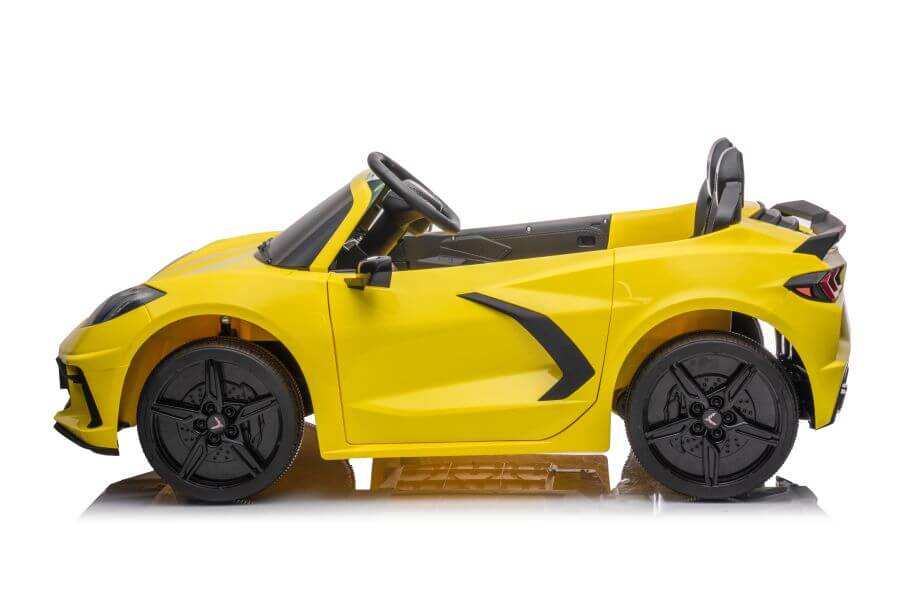 Kids Premium 24V Yellow Corvette C8 Dual-Seater: EVA Wheels & Leather Seats with Remote Control