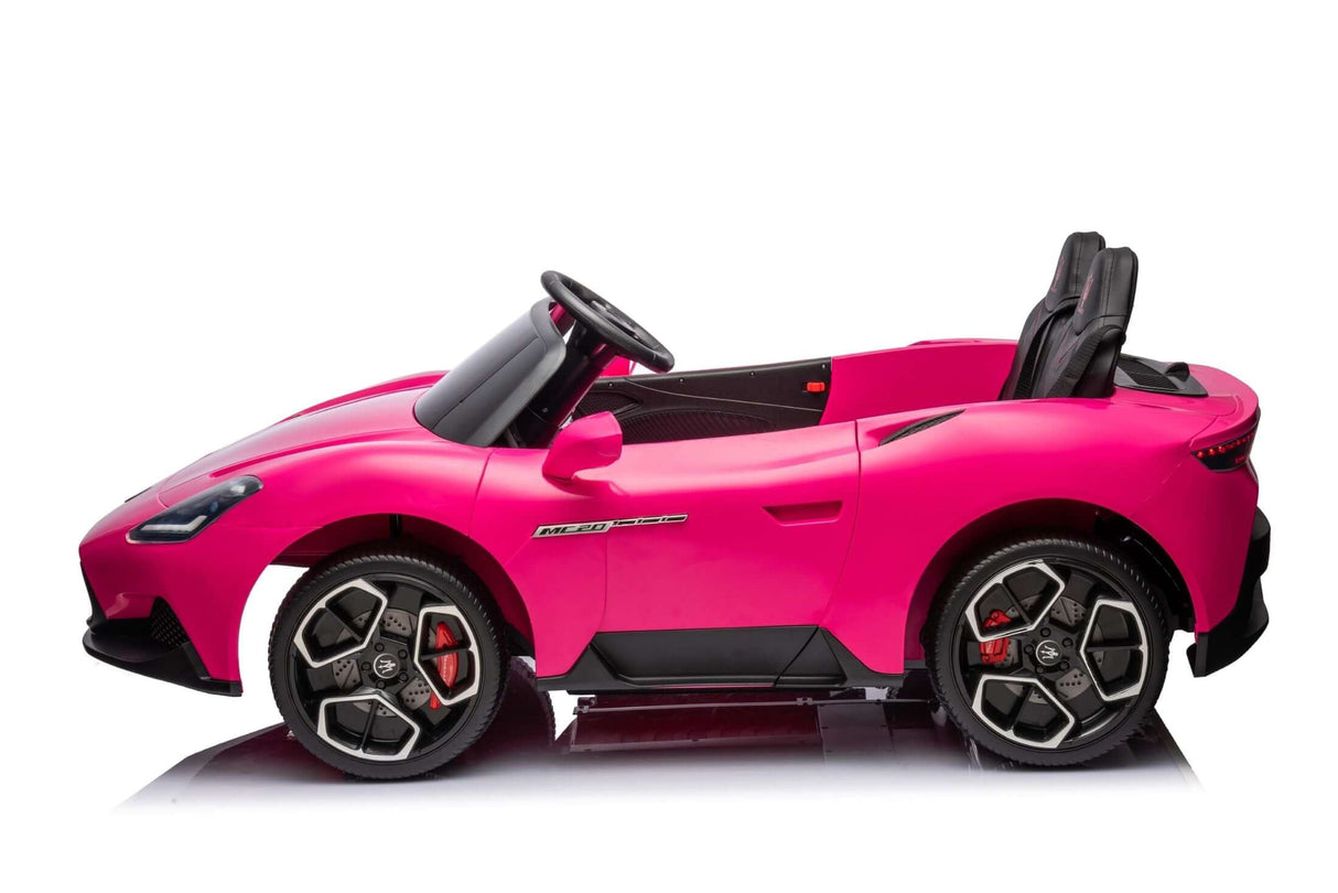 Experience Luxury: Pink XXL 24V /105W Maserati MC20 | Premium 2-Seater with RC, Leather Seats & Rubber Tires